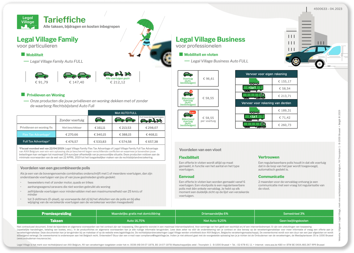 fiche tarifaire legal village family et business